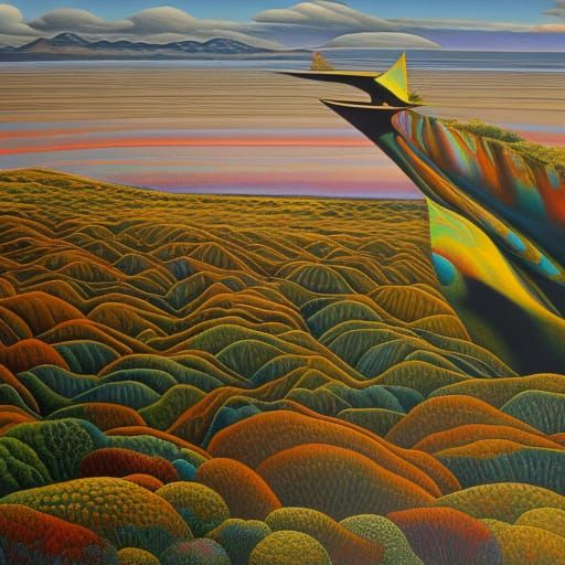 Surreal Seascape: Hyperrealistic Wall on a Beach