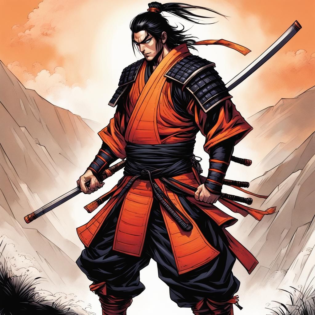 Strong Samurai Warrior in Comic Book Art Style