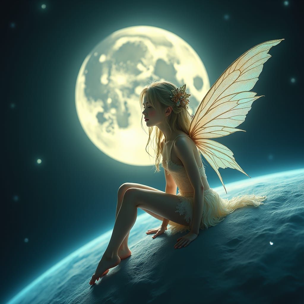 Fairy on World's Edge in Moonlight