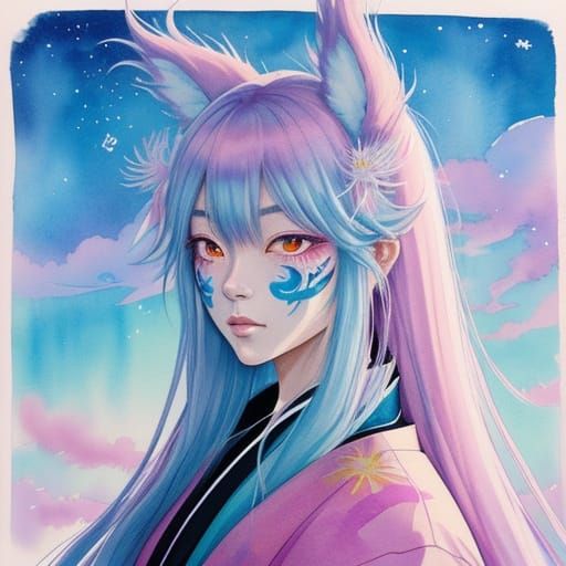 Anime Woman in Clouds with Spider Lilies