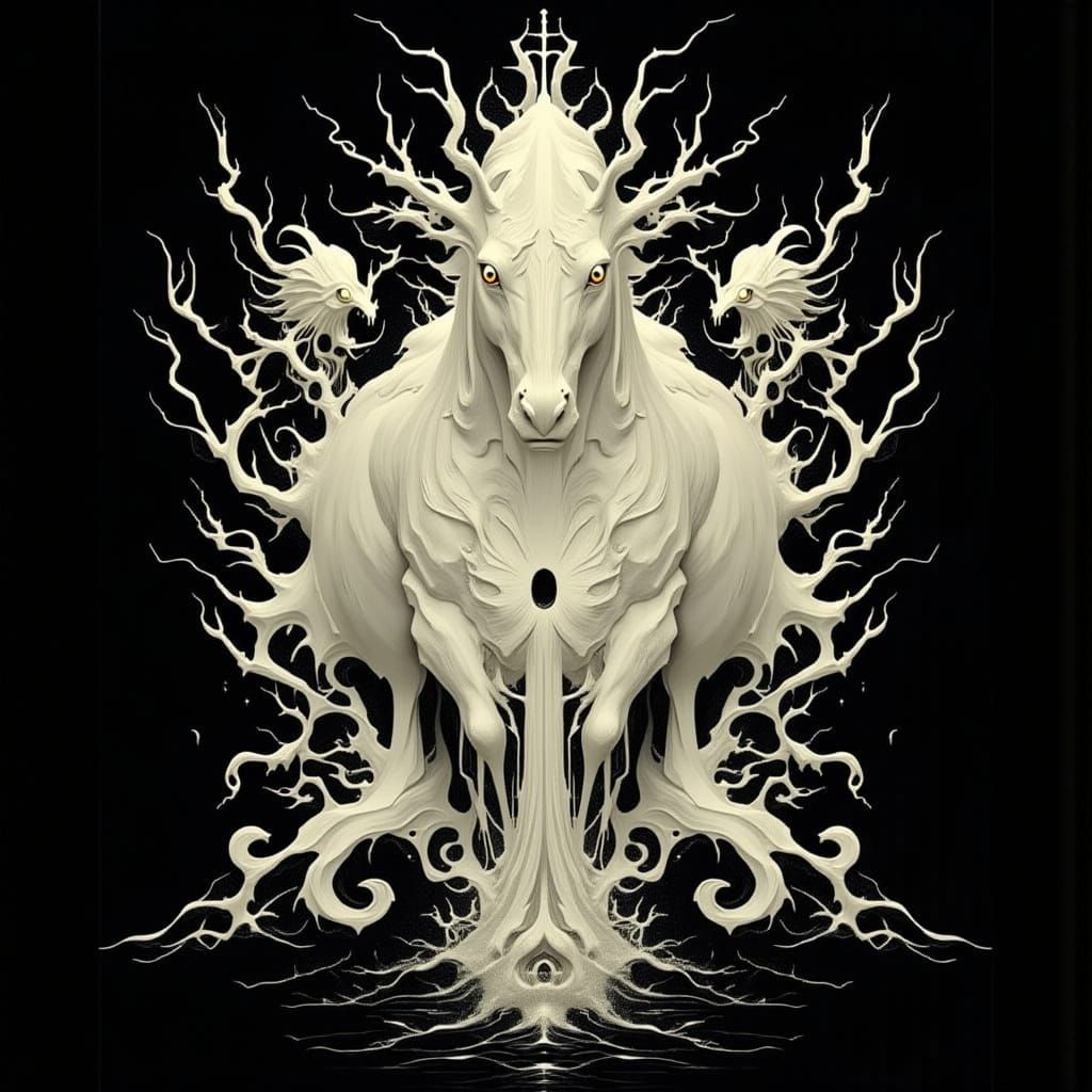 Majestic White Trojan Horse on Black Background