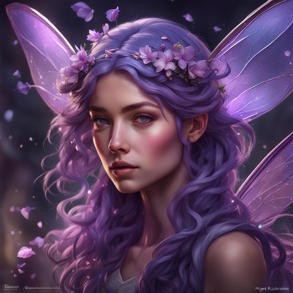 Beautiful Purple Fairy Portrait in Digital Art Style