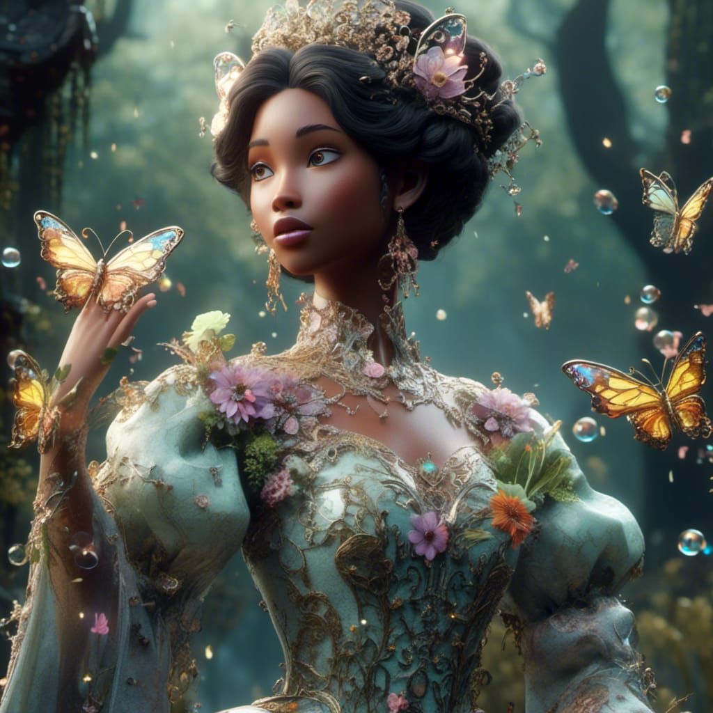 Victorian Disney Princess Tiana in Enchanted Forest