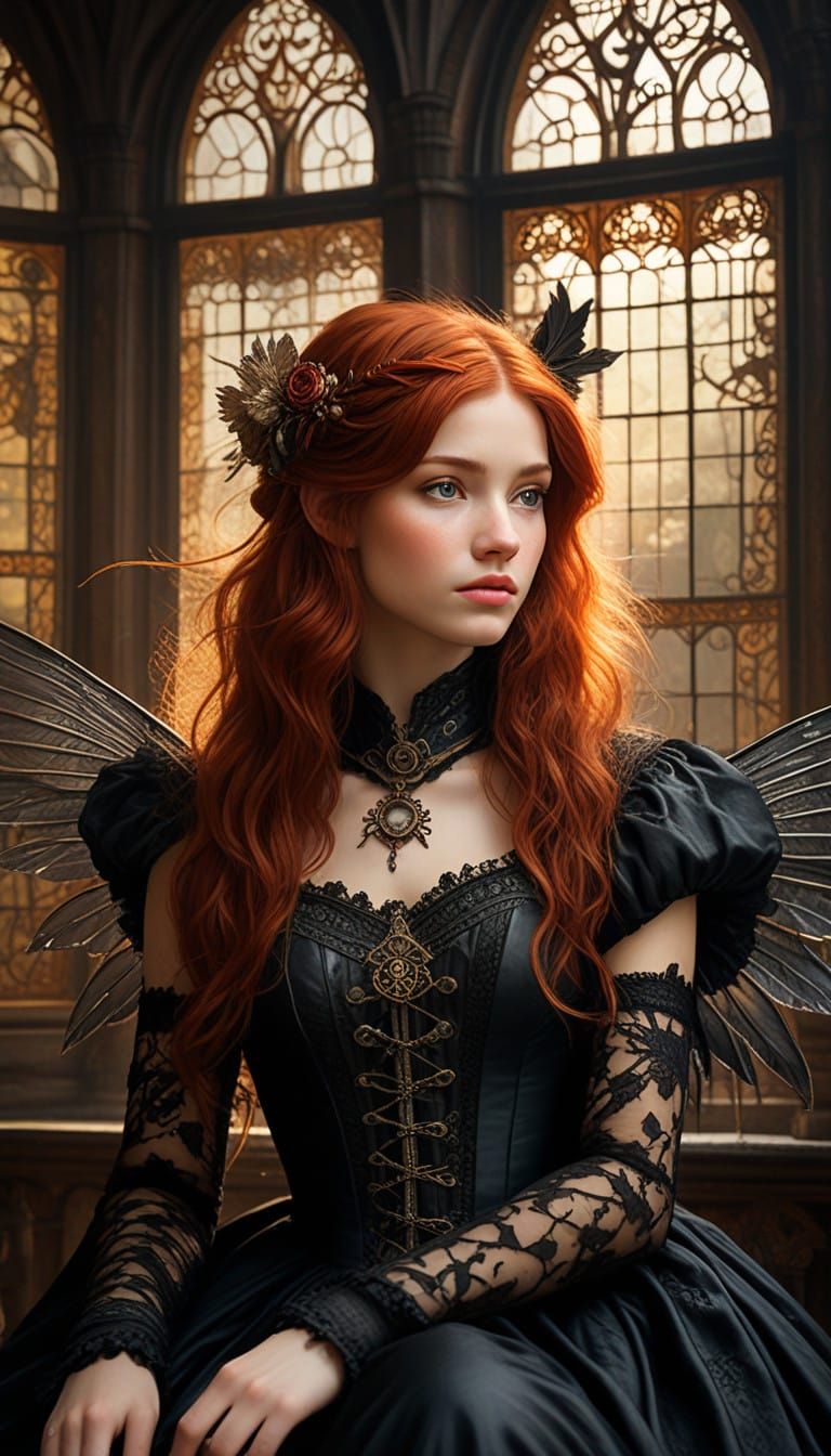 Steampunk Fairy in Dimly Lit Castle