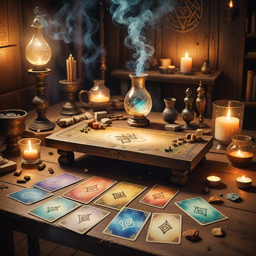 Mystical Tarot Reading in Dreamy Watercolor Style