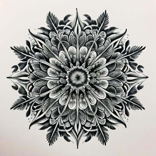 Intricate Botanical Ink Drawing