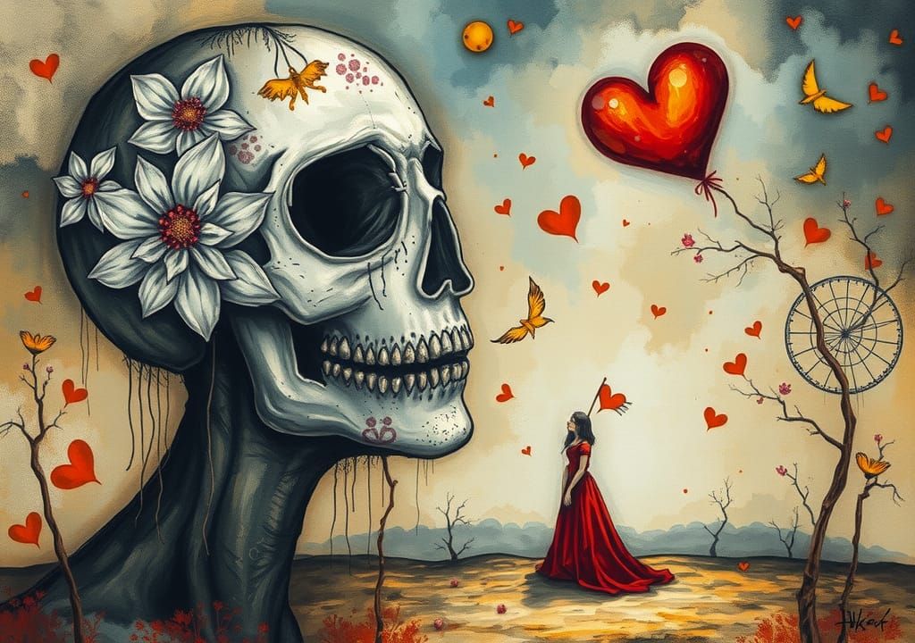 Surreal Watercolor Portrait: Love, Death, and Emptiness