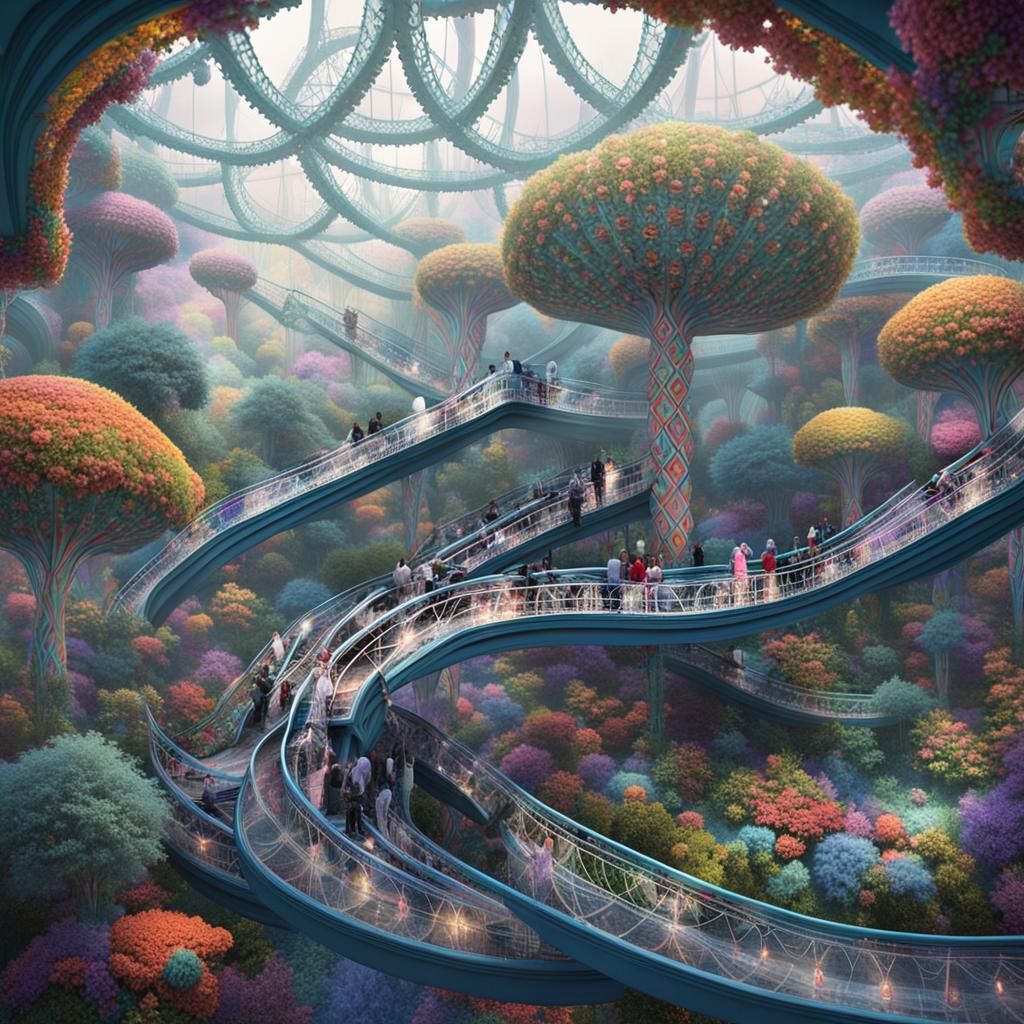 Surreal Amusement Park with Psychedelic Fractal Patterns