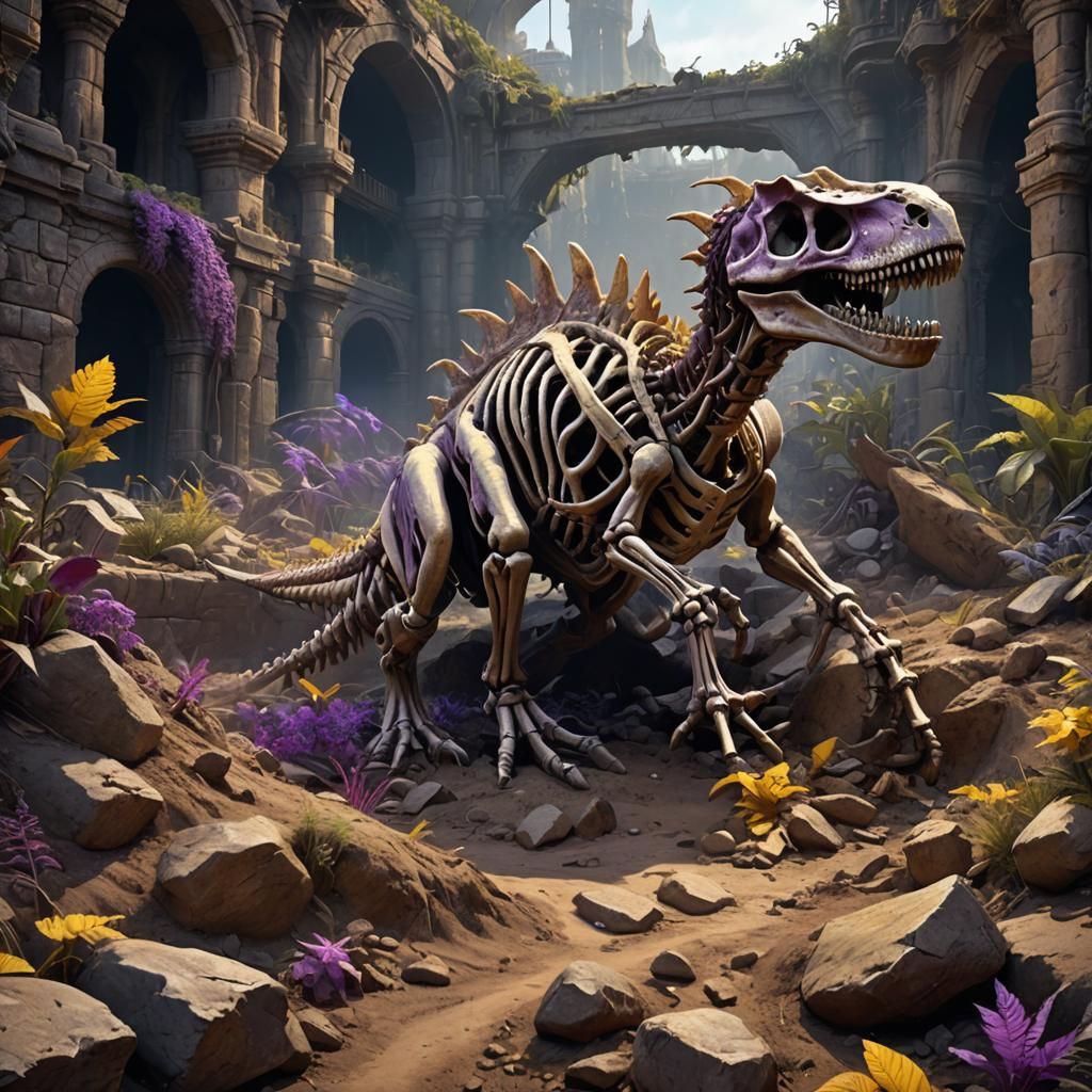 Dinosaur Skeleton Emerges: Dark Fantasy Concept Art