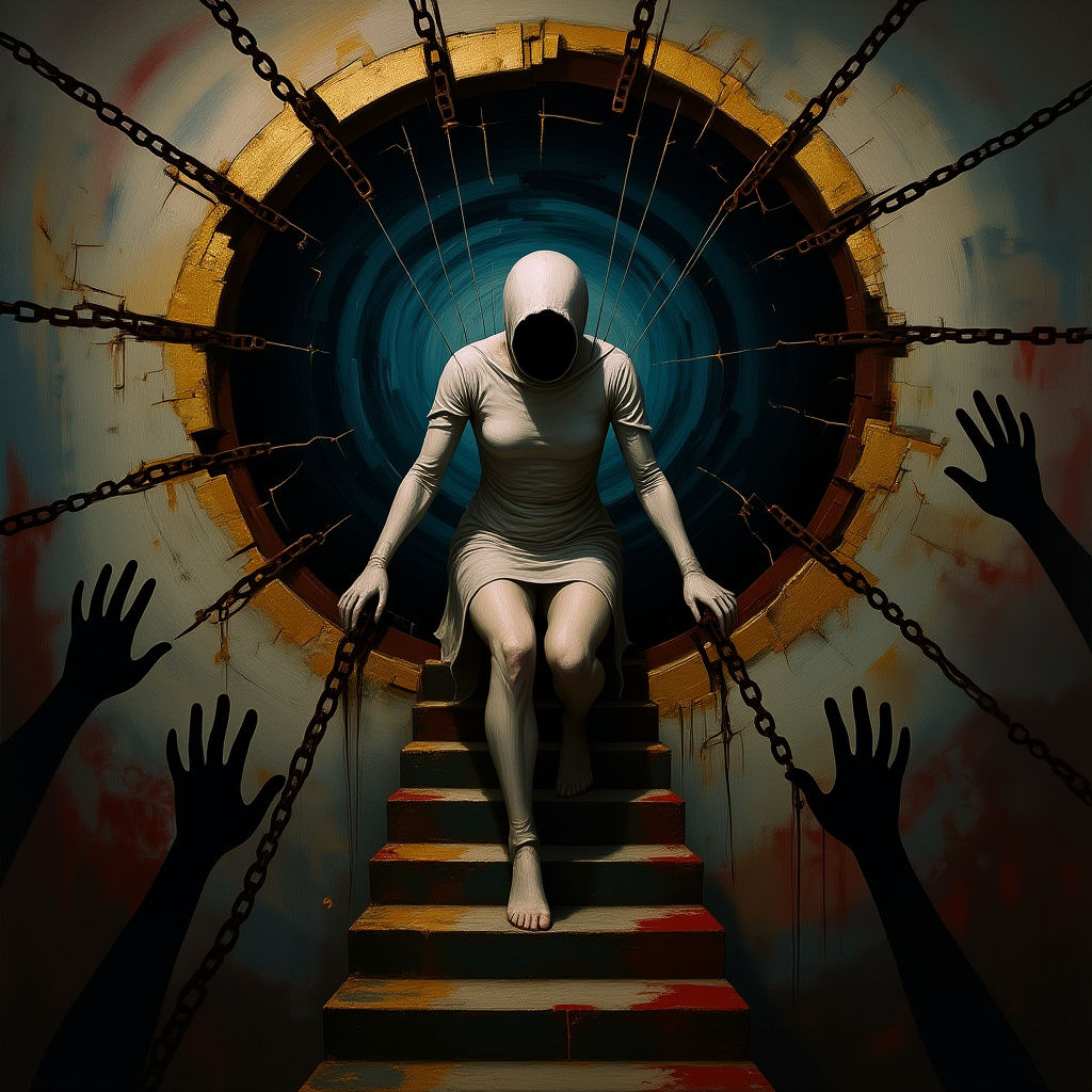 Woman's Struggle Against Gravity Well: Impasto Painting