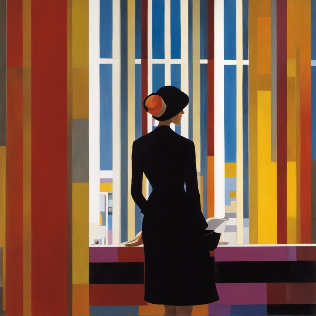 Pensive Woman by Window in Abstract Style