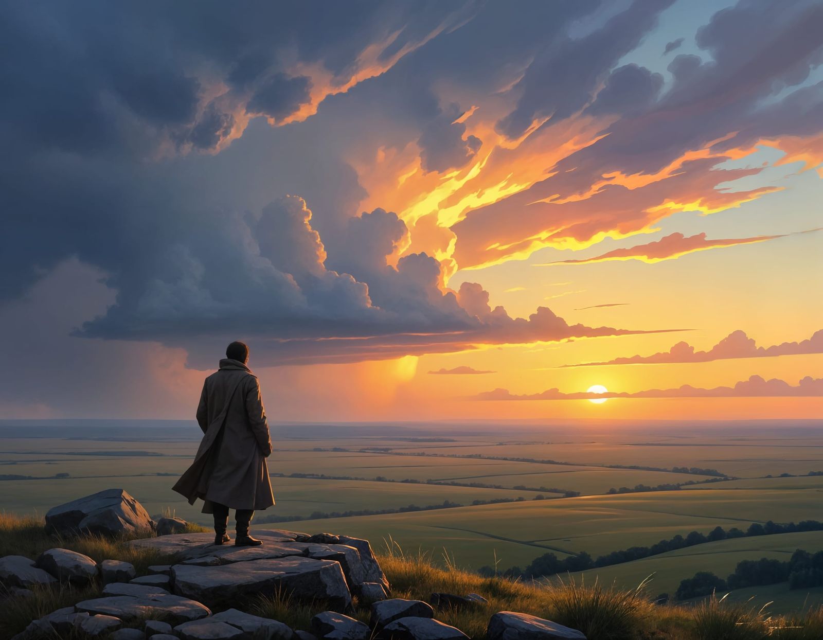 Lone Figure Watches Epic Supercell Storm Landscape Painting
