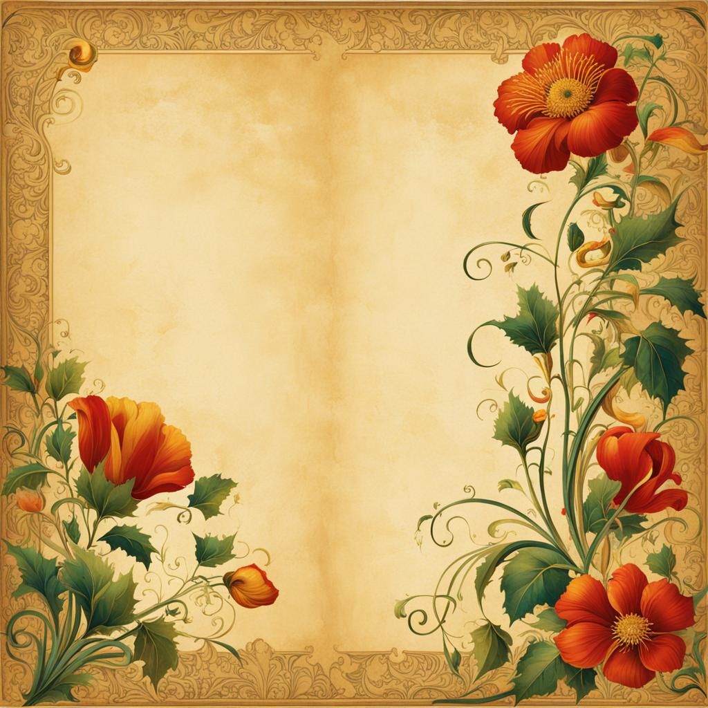 Medieval Illuminated Manuscript Page with Floral Design