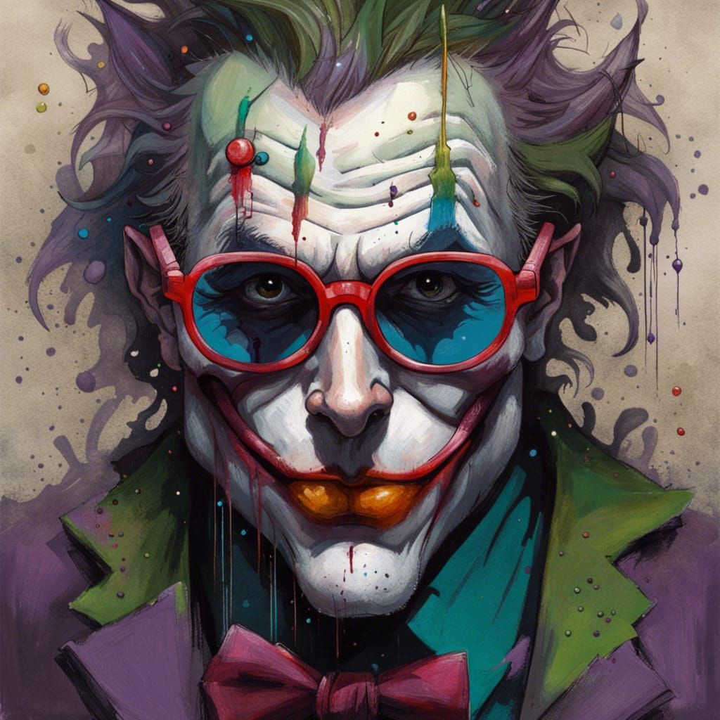 The Joker in Crayon Caricature with Funky Glasses