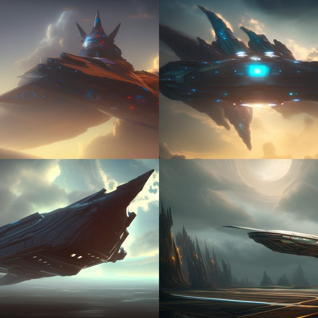 Spaceship Creates Cloud Structure: Detailed Matte Painting