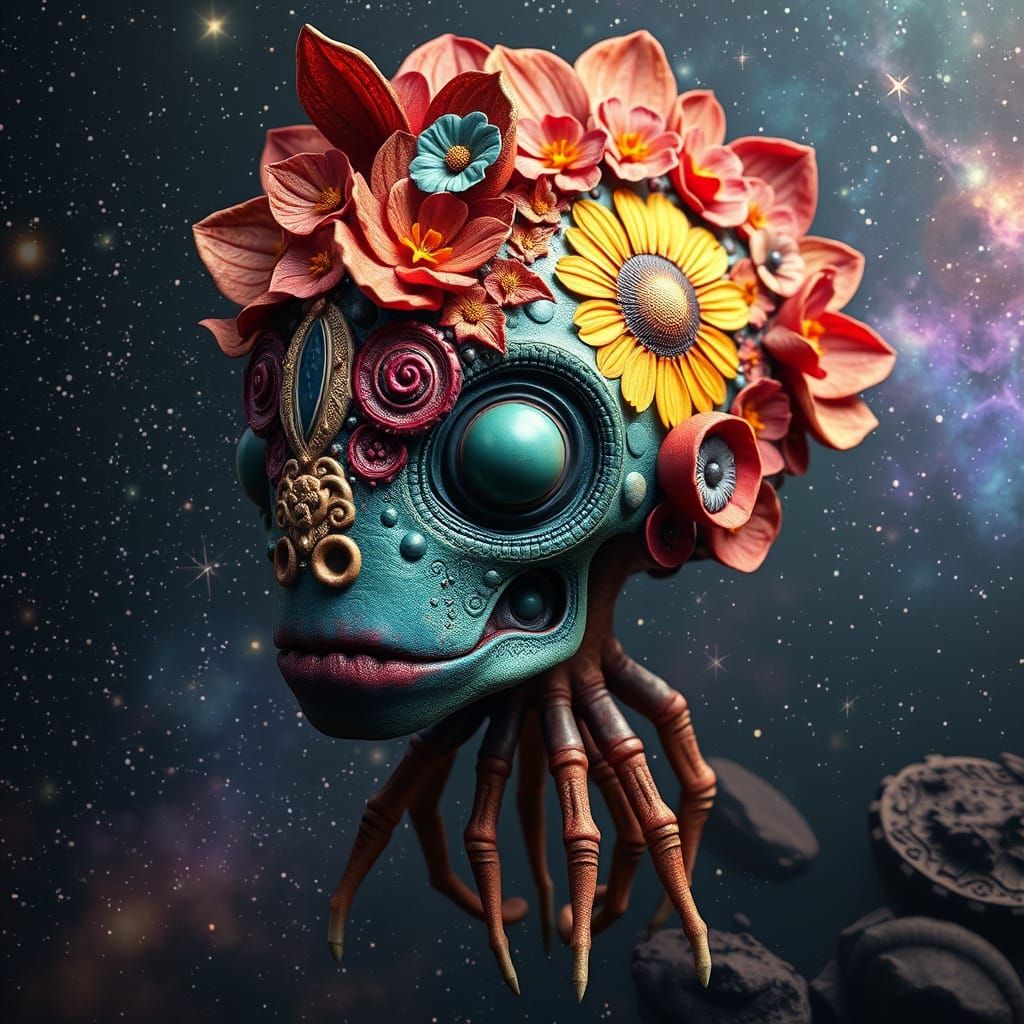 Surrealist Cosmic Creature in Vibrant Mosaic