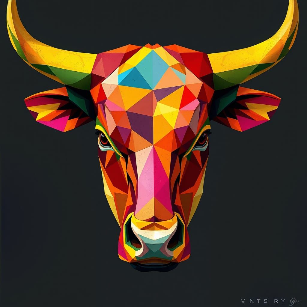 Cubist Bull's Head in Vibrant Geometric Style