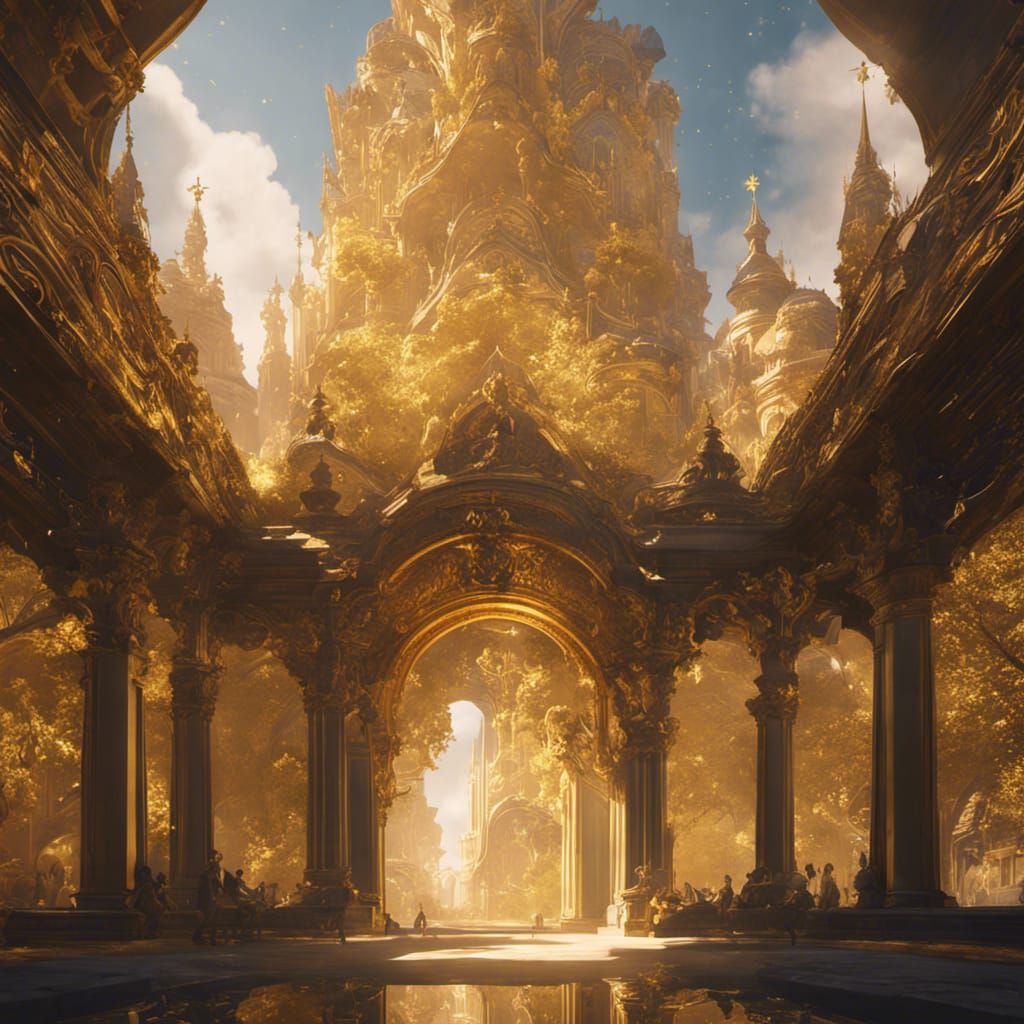 Golden City in Heaven: Hyperdetailed Splash Art