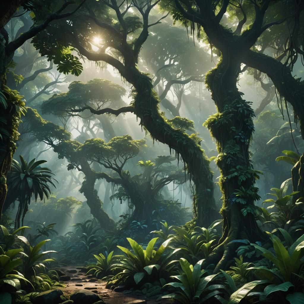 Lush Jungle Landscape in Fantasy Concept Art Style
