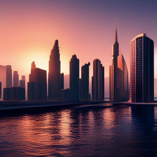 City Skyline Sunset: Detailed Matte Painting