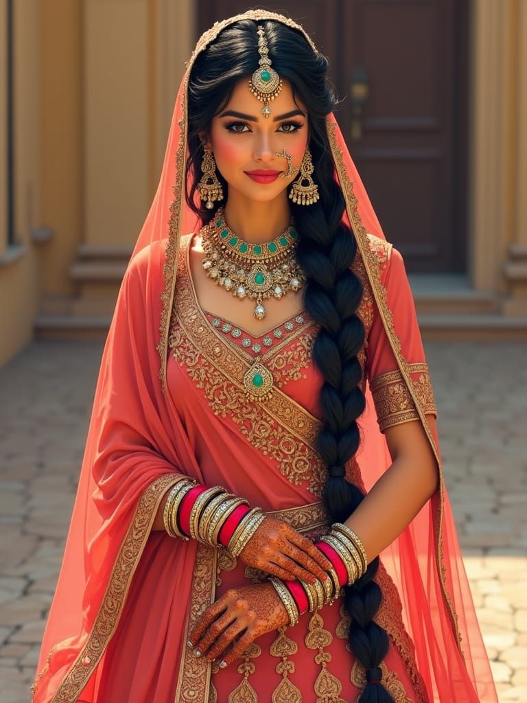 Regal Rajasthani Princess in Miniature Painting Style