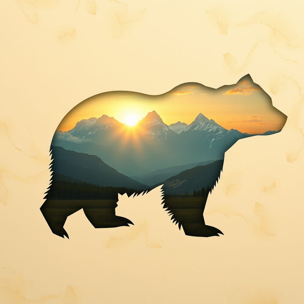 Vintage Bear Silhouette Reveals Majestic Teton Mountains at ...