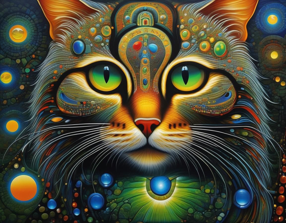Mystic Cat in Hundertwasser and Bosch Style
