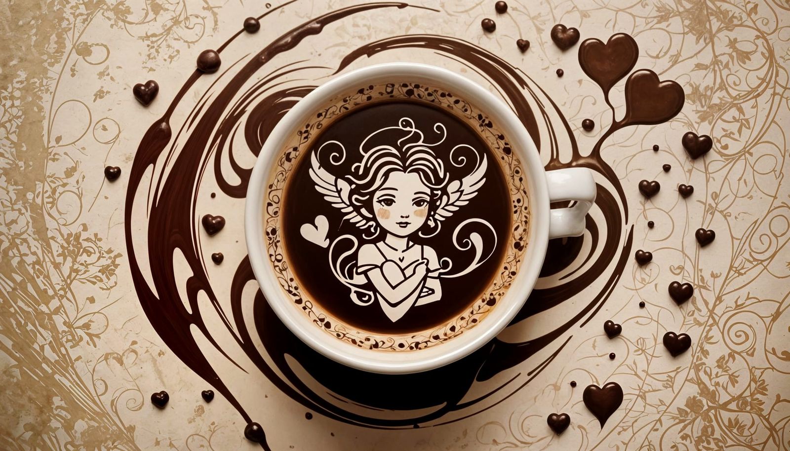 Elegant Cupid Logo Latte Art Photograph