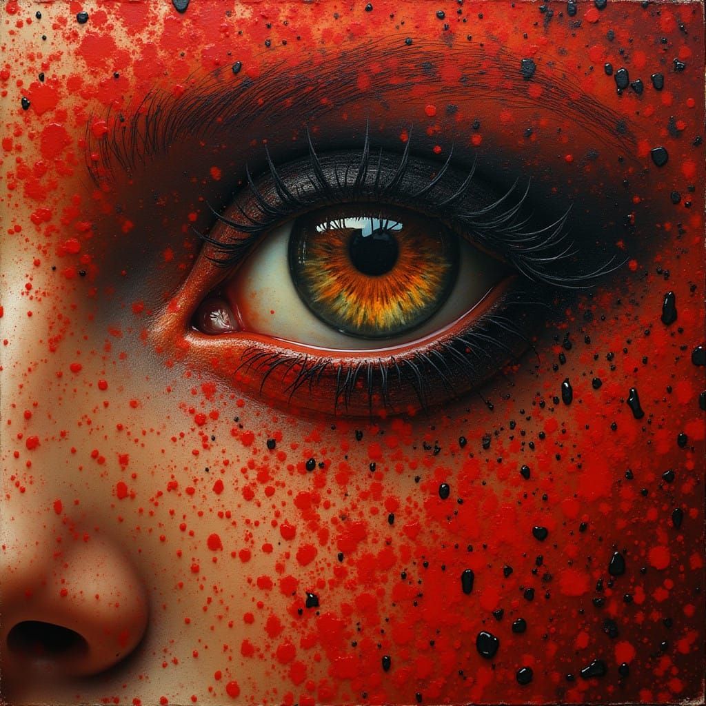 Surreal Digital Painting Featuring Reptile Eyes and Abstract...