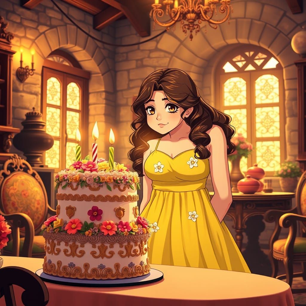 Italian Girl's Birthday Celebration in Anime Style