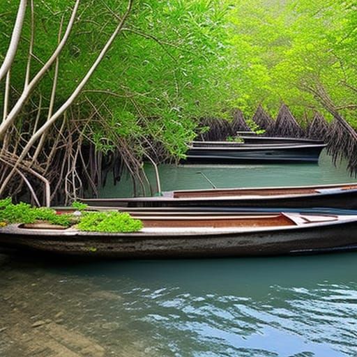 Speedboats Hidden in Mangrove Forest