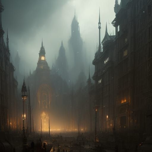 Epic Dark Fantasy Cityscape in Digital Matte Painting