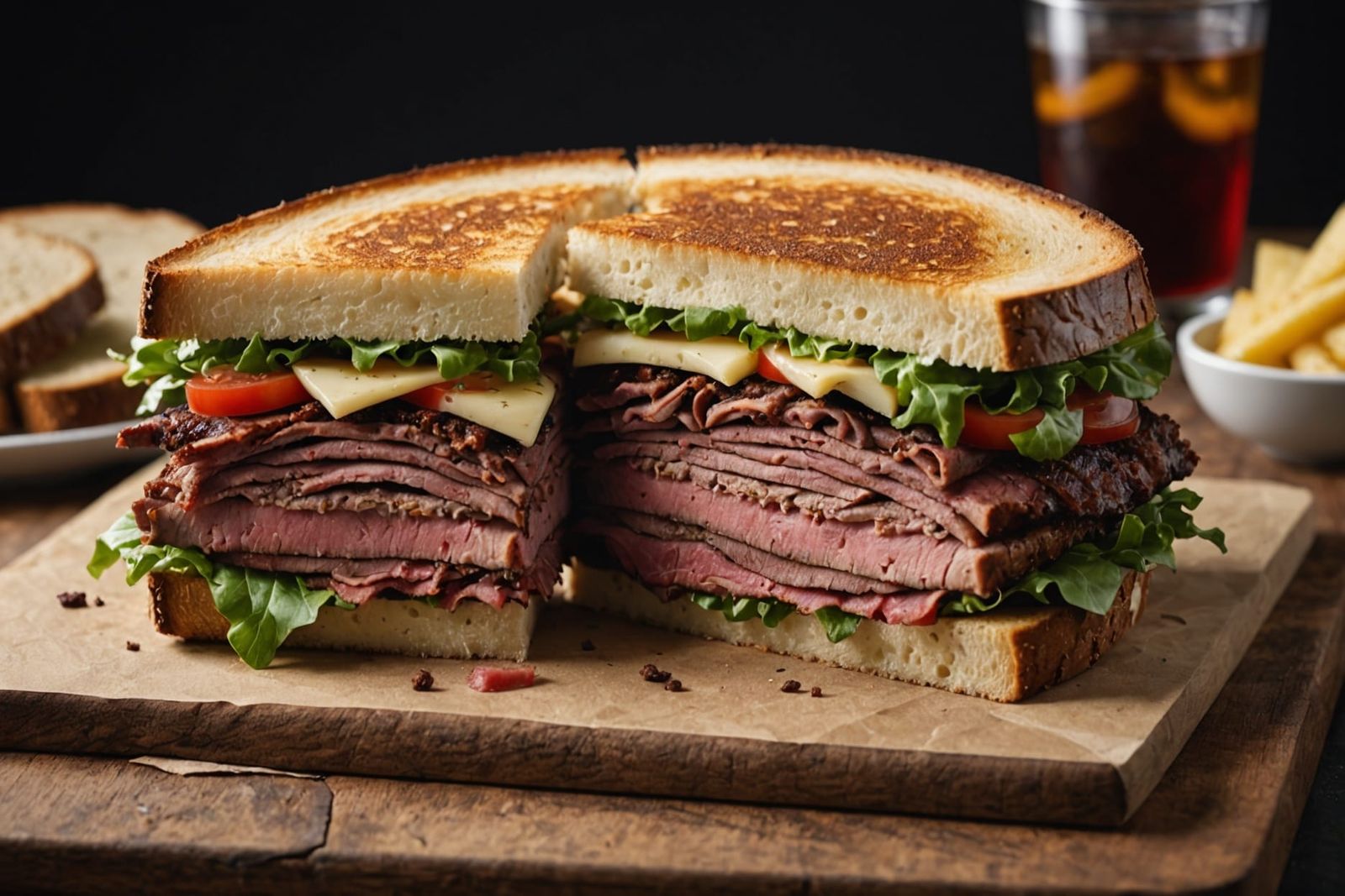Photorealistic Pastrami and Swiss Sandwich in 8K
