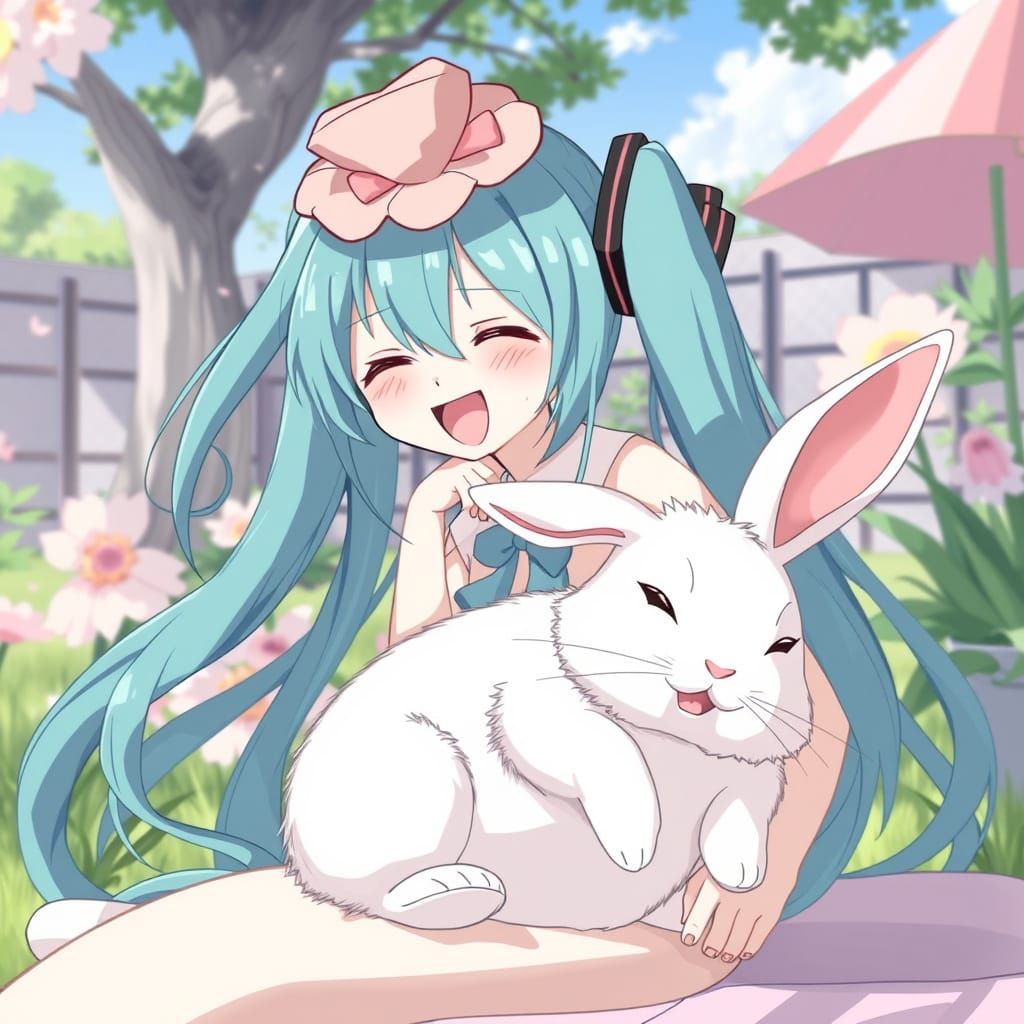 Hatsune Miku with Laughing Rabbit in Summer
