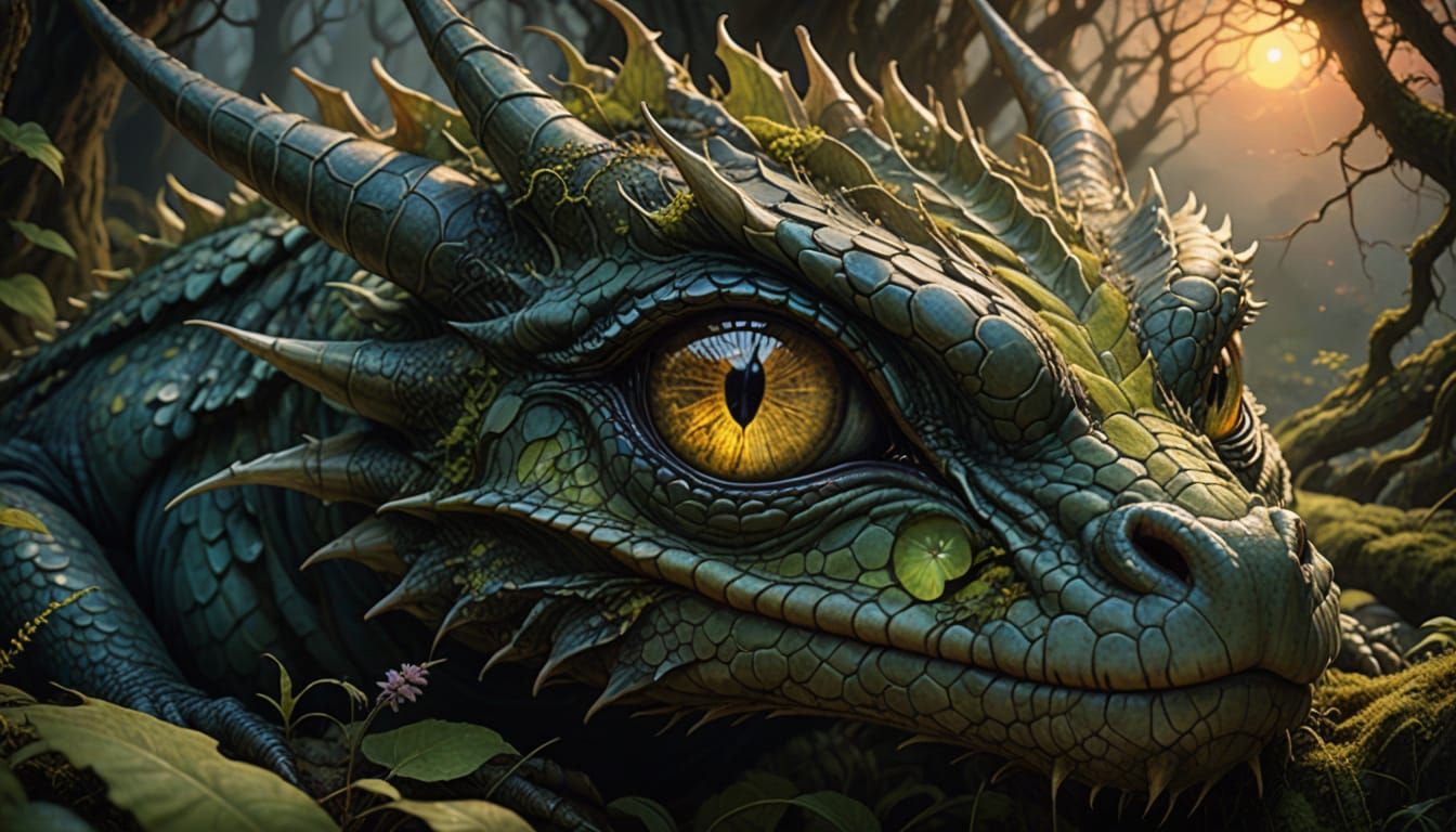 Mystical Dragon's Inner Realm in Sunset Hues