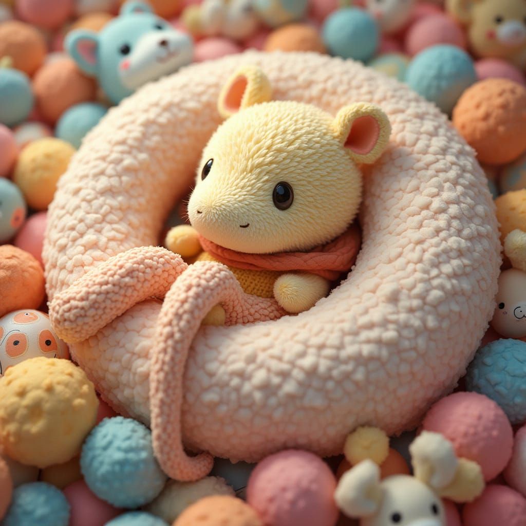 Pastel Anaconda's Plushie Feast: Whimsical Illustration