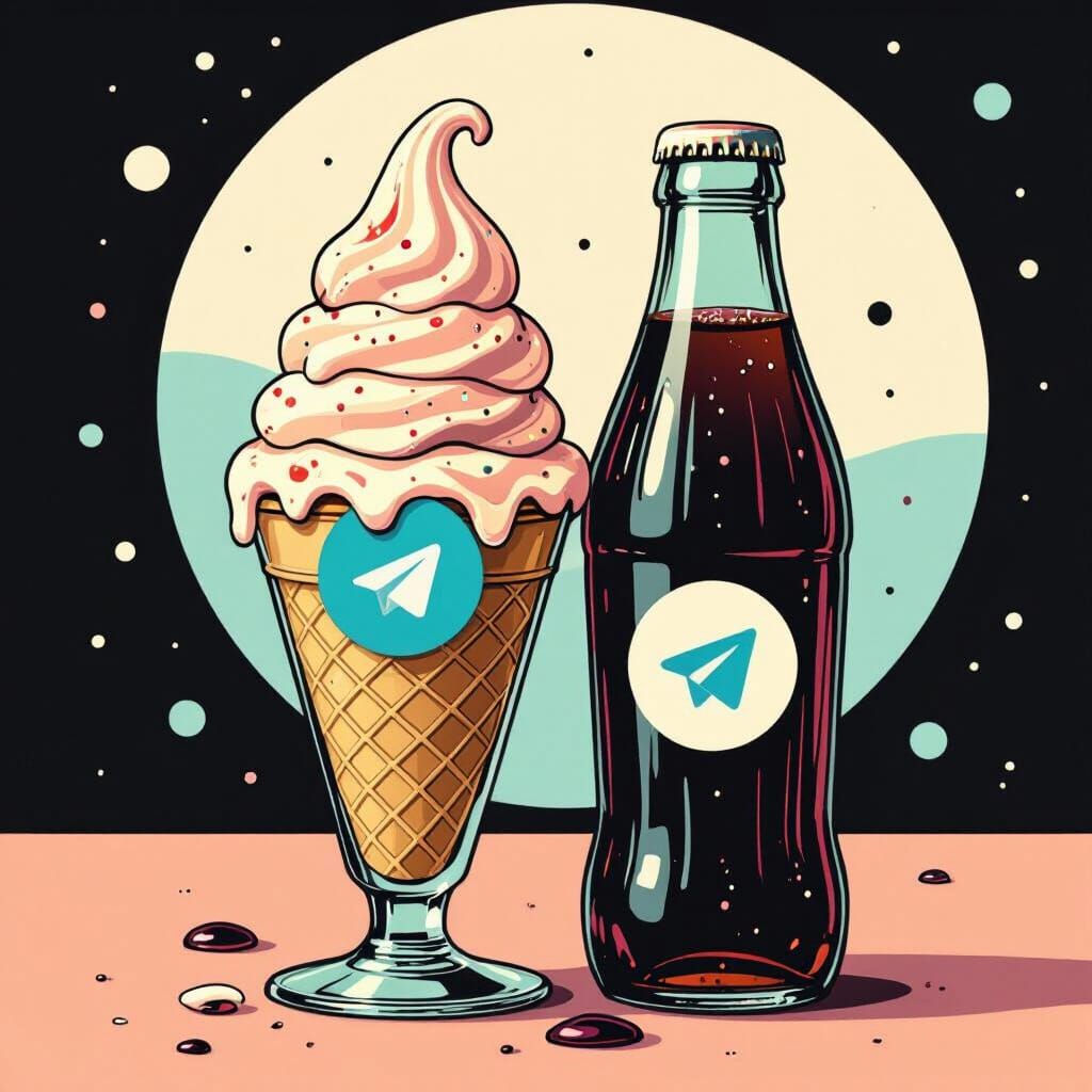 Soda Bottle Ice Cream with Telegram Logo: Digital Art