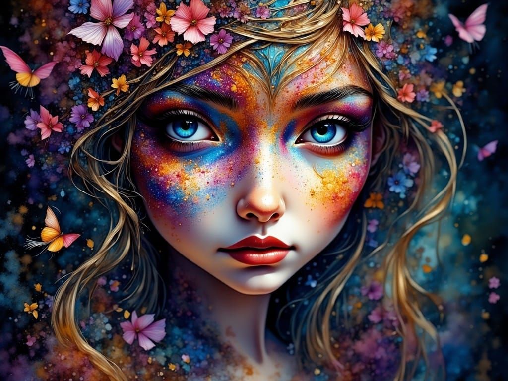 Vibrant Watercolor Portrait in Whimsical Futuristic Style