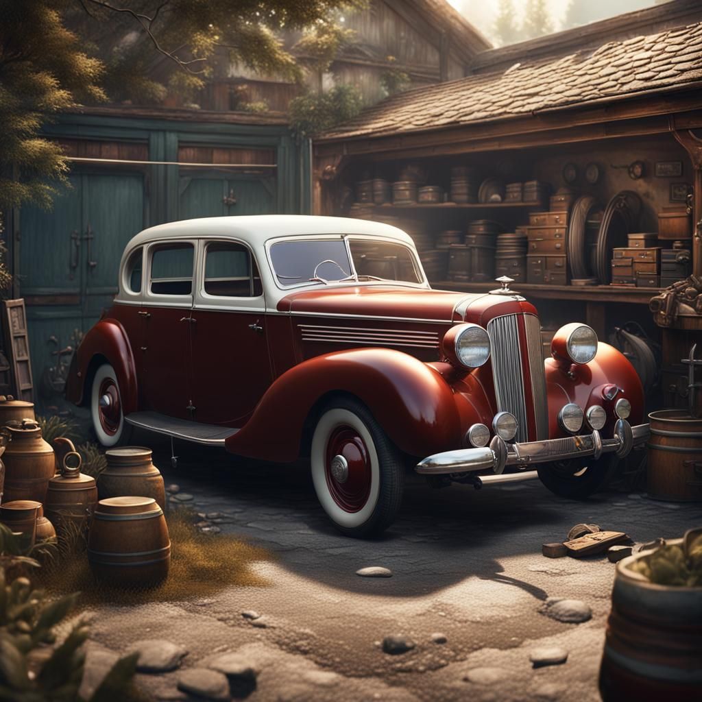 Antique Car Collector in Detailed Matte Painting Style