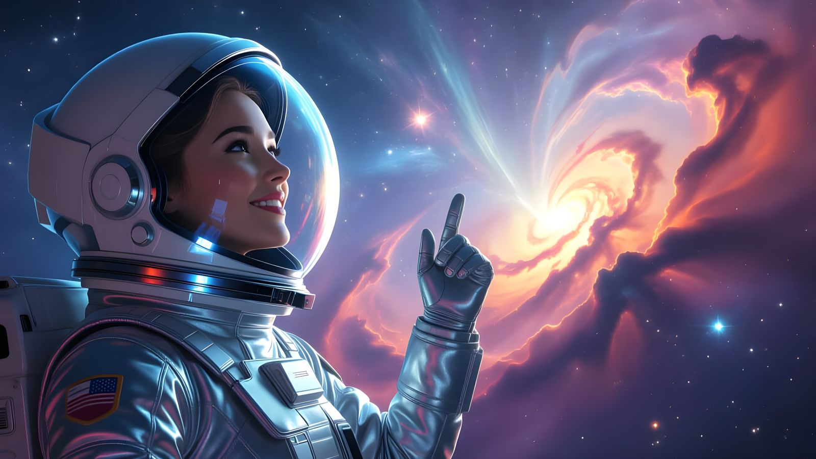 Woman in Space Gazing at Pillars of Creation