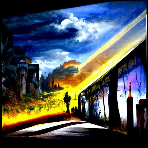 Long ways from home post-apocalyptic oil on canvas complex C...