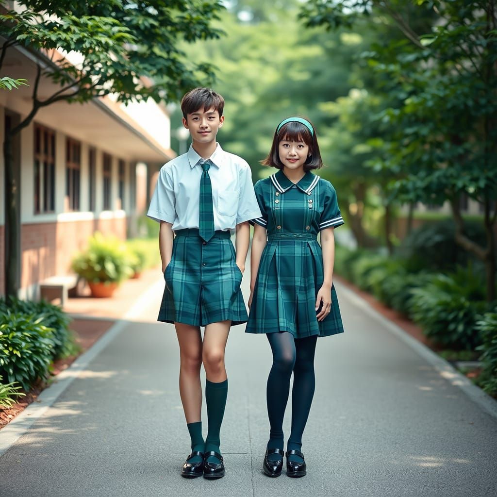 Confident Youth in Traditional Japanese Schoolgirl Uniform
