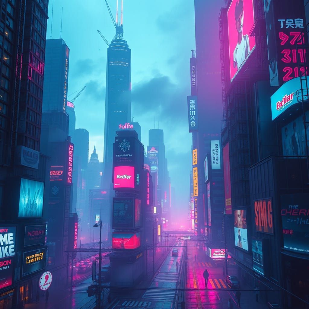 Cyberpunk Futuristic Metropolis at Dusk