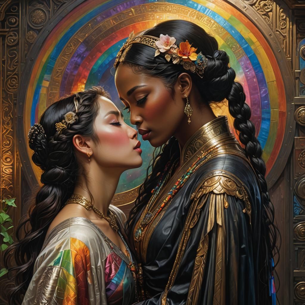 Romantic Kiss Portrait in Pre-Raphaelite Style