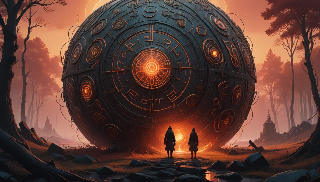 Ethereal Orb of Energy in Golden and Crimson Hues, Nordic Ae...