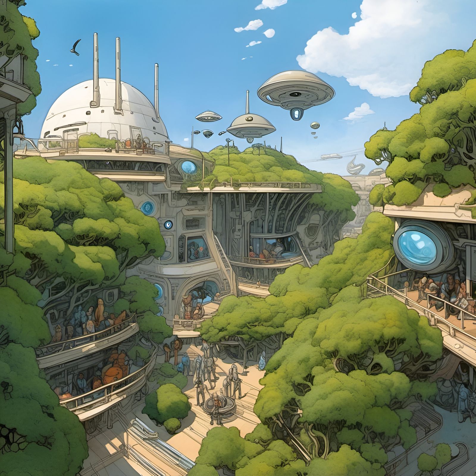 Aliens in Space Station Watercolor Concept Art