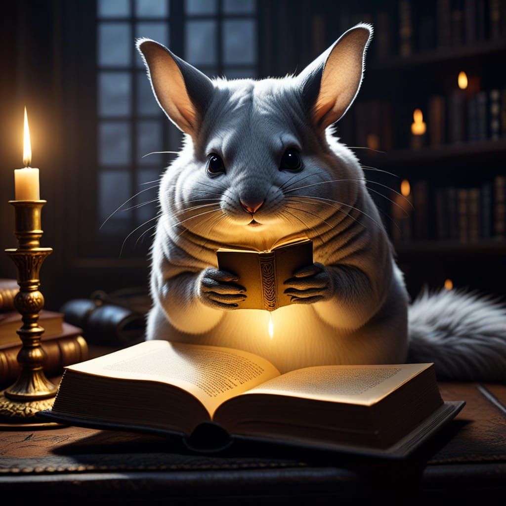 Chinchilla Reads a Cursed Book in Dark Fantasy Style