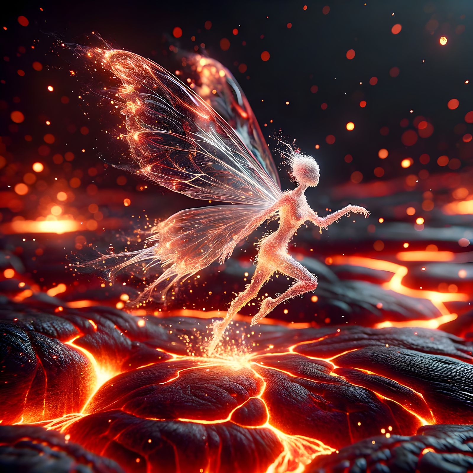 Lava Fairy Emerging from Molten Glass Bed