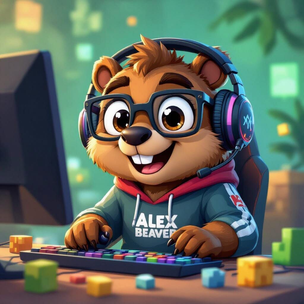 Gamer Beaver in Vibrant Cartoon Style