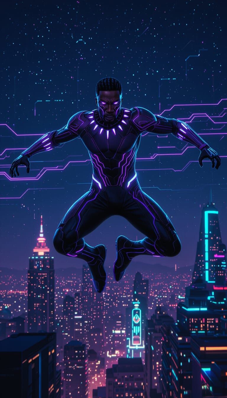 Futuristic Neon Rendering of a Leaping Figure